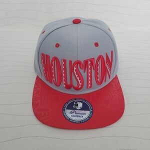 NEW Premium Mens Houston Snapback Hat Flat Bill Cap Red Gray Unual Pattern